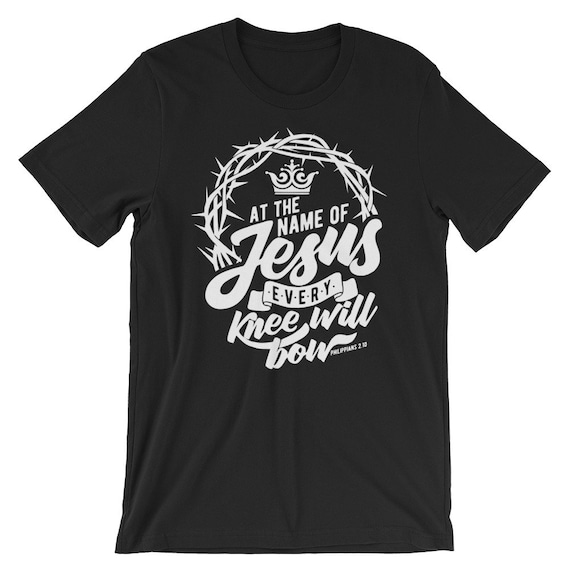 Every Knee Will Bow Unisex Short Sleeve Jersey T-Shirt with Tear Away Label