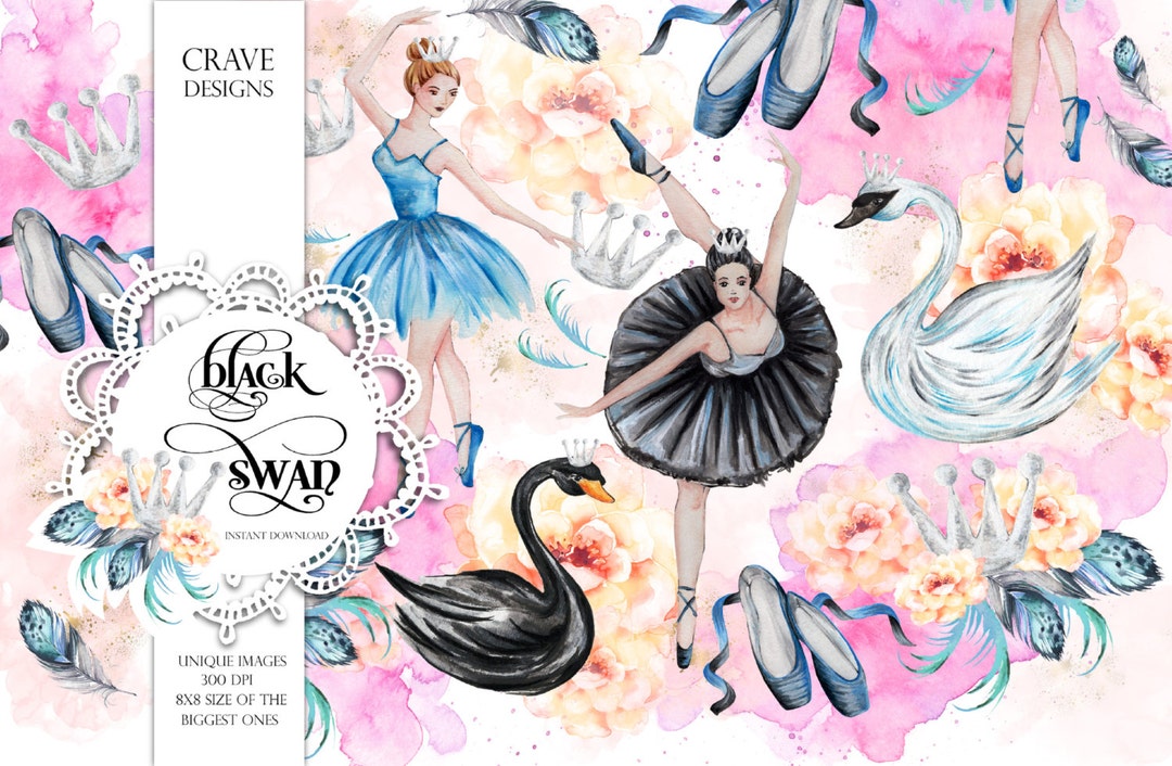 Ballerina Clipart Black Swan Watercolor Ballet Illustration - Etsy