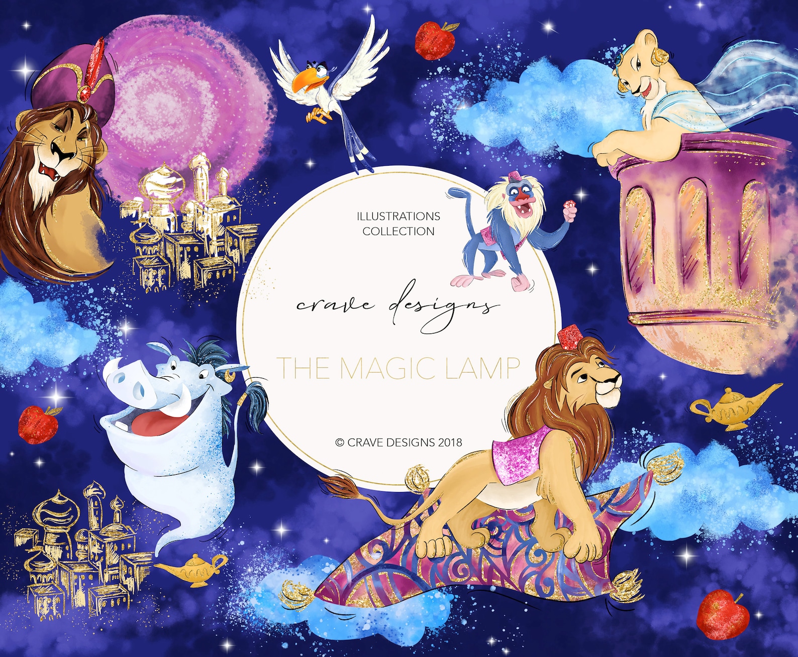 The Magic Lamp Clip Art Aladdin Clip Art Lion King Collection - Etsy