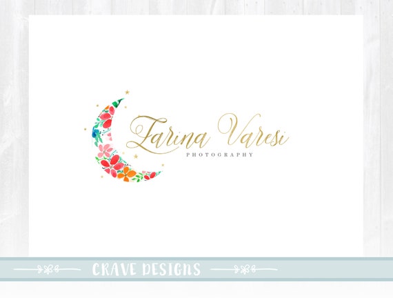 Floral Moon Logo Moon Logo Design Photography Logoboutique Etsy