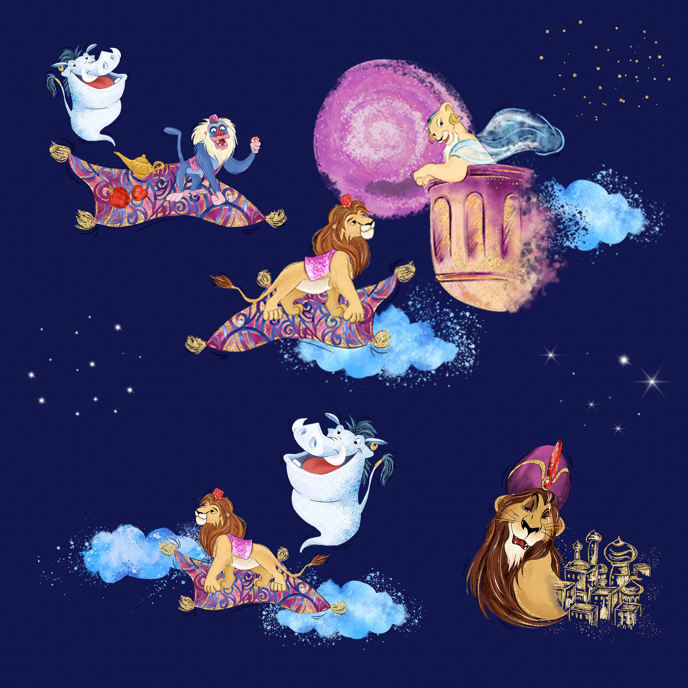 The Magic Lamp Clip Art Aladdin Clip Art Lion King Collection - Etsy