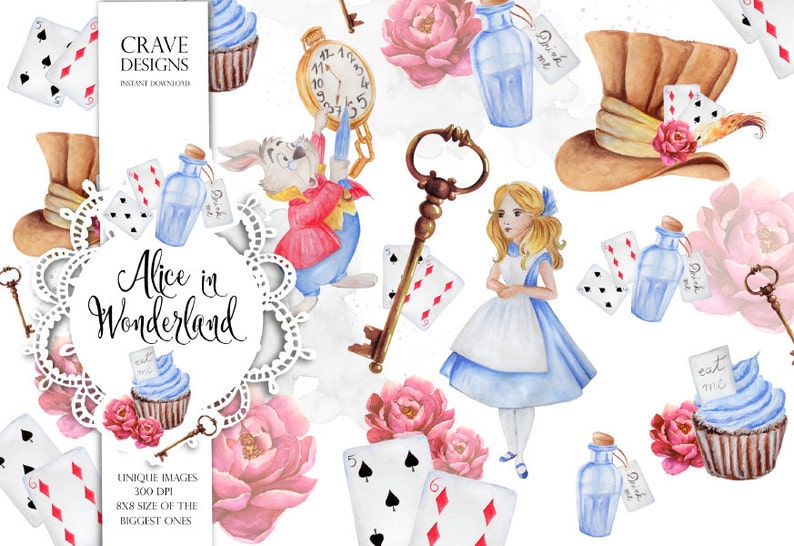 Alice in Wonderland Watercolor Clip Art Alice Clip Art Etsy