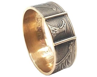 Coin ring made of 5 DM with 585 gold bar, personalizable