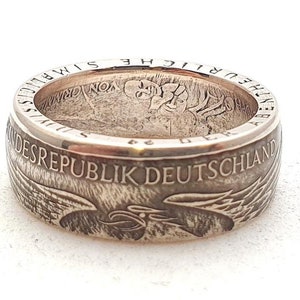 Silver ring, vintage 1976, from 5 DM coin, Ø19-20 mm image 1