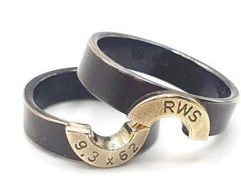 Partner wedding rings silver black rhodium-plated with cartridge case partially gold-plated personalizable