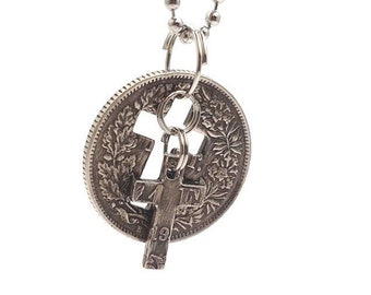 Pendant made from 1 franc silver coin Switzerland