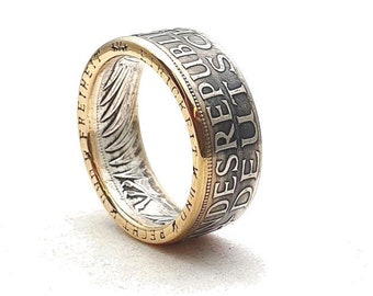 Coin ring made of 5 DM "Heiermann" partially gold-plated