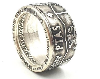 Coin ring made of 100 Ptas silver coin Spain can be personalized