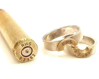 Partner wedding rings 925 silver with cartridge case partially gold-plated, personalizable