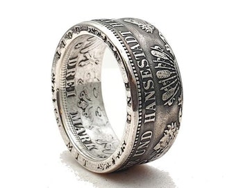 Coin ring 3 Mark Empire Hamburg silver 900s customizable