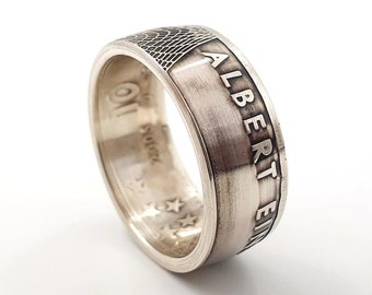 Coin ring made of 10 Euro 2005 Albert Einstein silver, customizable