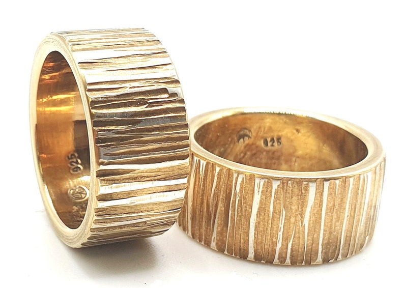 Partner rings wedding rings in tree bark look personalizable image 4