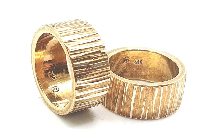 Partner rings wedding rings in tree bark look personalizable image 3