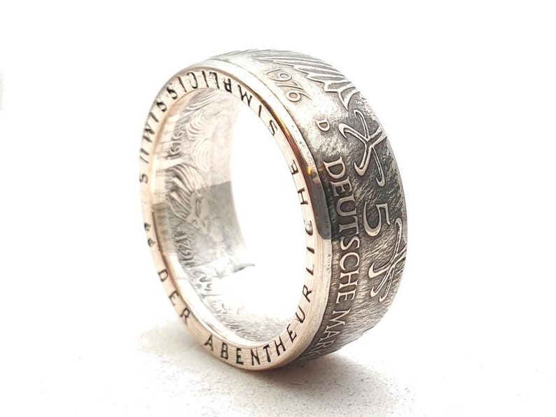 Silver ring, vintage 1976, from 5 DM coin, Ø19-20 mm image 2