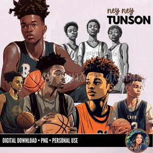 Young Ballers, African American Teen Boys, Basketball Player Clipart, Black Boys, Youth Athletes, PNG for Planner/Sticker