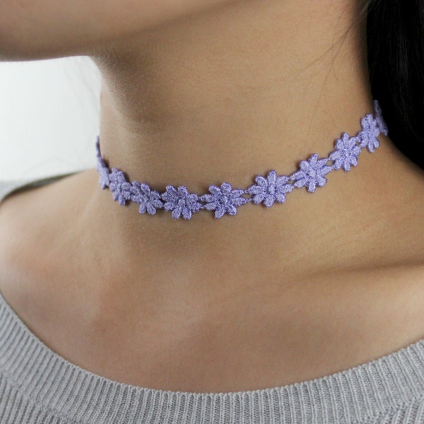 LINDA- "Daisy For You" Collection Vanessa Mooney Dupe Lavender Daisy Crochet Lace Choker