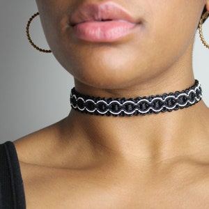 KALEB- Black + White Interwoven Circle + Vegan Suede Lining Choker