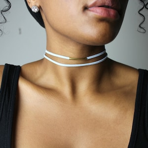 JORDAN- Gold Curved Tube Suede Leather Basic Choker