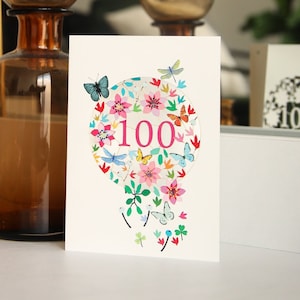 Lasergesneden vlinders en bloemen 100e verjaardagskaart voor vrouwen - speciale aandenken 100e verjaardagscadeau - 100e bloemenverjaardagskaart