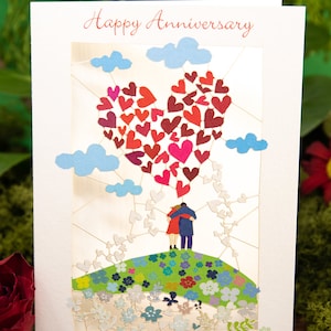 Tarjeta de feliz aniversario para pareja cortada a láser - Tarjeta de primer aniversario - Tarjeta de aniversario de corazón para esposo o esposa, tarjeta de aniversario de bodas