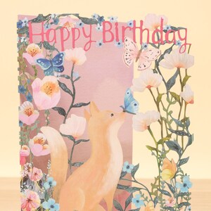 Carte de joyeux anniversaire renard découpée au laser pour femme - Carte d'anniversaire florale pour maman - Carte d'anniversaire en papier découpé - Cadeaux pour artistes