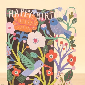 Lasergesneden Bluebirds & Starflower Happy Birthday-kaart voor vrouwen - Floral moeder verjaardagskaart artwork - Floral verjaardagskaart kunstenaar cadeau