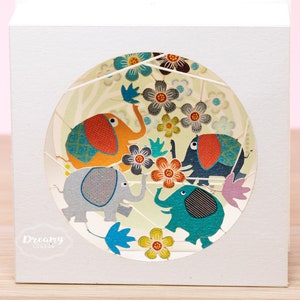 Niedliche Elefanten-in-Box-Popup-Karte – lasergeschnittene Elefantenkarte in Box, Elefanten-Geschenk – 3D-Elefant-Enkel-Geschenk