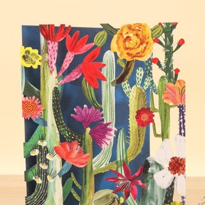 Laser cut Flowers & Cactus Greeting Card For All Occasion - Mum Birthday Card - Floral Valentines Card for Her