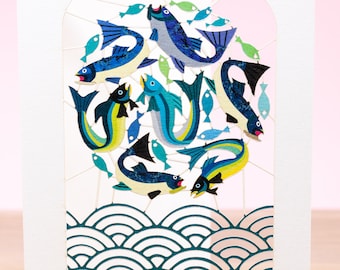 Laser Cut Japanese Koi Fish Greetings Card - Japanese Birthday Card - Japanese Gifts Thank You Card