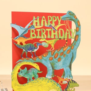 Biglietto con dinosauro Art T Rex tagliato in carta – Biglietto di compleanno divertente con dinosauro tagliato al laser – Biglietto di compleanno per figlio di dinosauro Prodotto nel Regno Unito