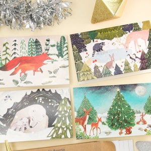 Lot de 8 cartes de Noël Animaux sauvages - Ensemble de 8 cartes avec motif animaux sauvages pour un cadeau des Fêtes 2024 - Carte de vœux en boîte - Carte de voeux de sapin de Noël