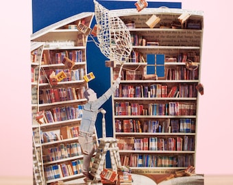 Carte de voeux pour amoureux des livres pour toutes les occasions - carte d'anniversaire de livre - cadeau d'étagères de livres découpé au laser pour bibliothécaire - cadeaux de lecteur de rat de bibliothèque