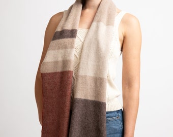 Terracotta Stripy Pure Wool Scarf Gift - Unisex Wool Scarf - Pure Wool Scarf Gifts For Her
