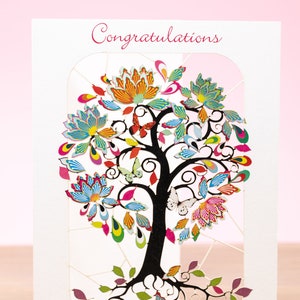 Tarjeta de felicitación del árbol de la vida cortada con láser para mujeres - Tarjeta de felicitación de felicitaciones florales - Tarjeta de graduación de felicitaciones del árbol de la vida