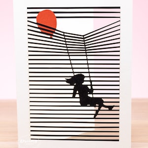 Cartão de cumprimentos Girl on Swing para todas as ocasiões - Cartão de aniversário com corte a laser - Cartão de dia dos namorados pensando em você