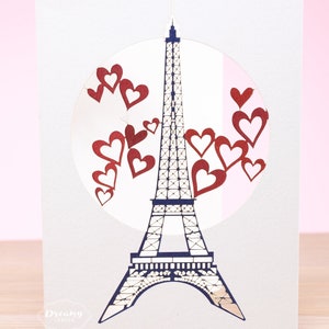 Tarjeta de París con la Torre Eiffel cortada con láser - Tarjeta de San Valentín con impresión artística de París - Tarjeta de San Valentín francesa para él