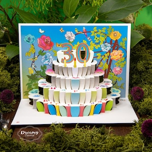 Carte d'anniversaire pop-up découpée au laser fabriquée au Royaume-Uni - Carte 3D 30e anniversaire - Carte d'anniversaire 3D Cadeau 30e anniversaire