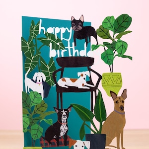 Cartão de aniversário de cachorro cortado a laser para amantes de cachorros - Cartão de aniversário de cachorro - Cartão de aniversário de cachorro e planta