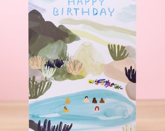 Hot Spring Birthday Card - Lake Artwork Happy Birthday Card - Son Birthday Card Made in UK