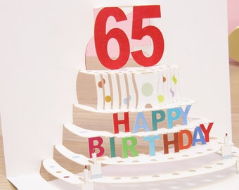 3D Cake 65th Birthday Card - Pop-up Cake 65th Birthday Gifts for Men - Paper Cut Art Cake 3D Birthday Card