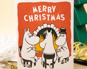 Moomin Letterpress Card - Moomin Characters Card - Cute Christmas Card - Cartoon Christmas Card