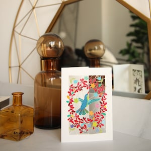 Biglietto d'auguri con colibrì tagliato al laser per tutte le occasioni – Biglietto di compleanno per la mamma – Biglietto di San Valentino floreale per lei