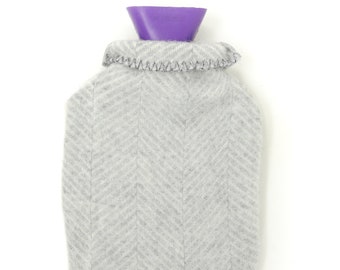Bouillotte 500 ml avec housse en laine à chevrons - Bouillotte en laine pour les crampes menstruelles et les maux de ventre - Bouillotte cadeau grand-mère