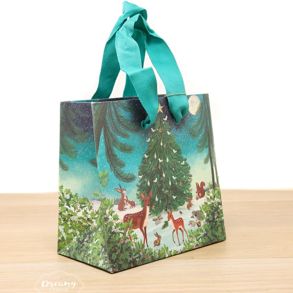 Forest Mini Christmas Gift Bag with handles - Christmas Gift Wrap Paper Bag - Artistic Gift Wrap Christmas Bag