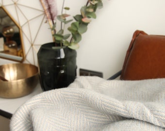 Baby Blue Herringbone Wool Blanket - 100% Pure Wool Blanket and Throws - Made in England Blanket Housewarming Gift
