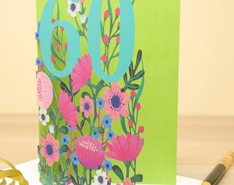 Biglietto Di Auguri Per 60° Compleanno Con Fiori - Old English Company - Cartoncino 280g/m² Con Busta - Biglietto Speciale Per Donne - Fatto In Inghilterra