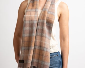 Beige Tartan Buchanan Pure Wool Scarf Gift - Unisex Wool Scarf - Pure Wool Scarf Gifts For Her