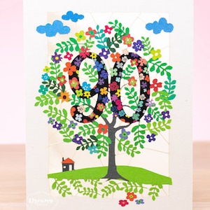 Paper Cut Art 90e verjaardagskaart - Lasergesneden levensboom 90e verjaardagskaart - 90e puzzel Happy Birthday Card Made in UK