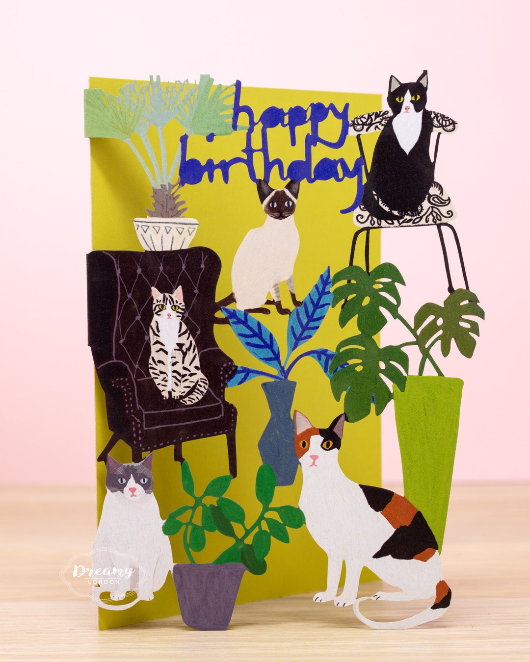 Laser Cut Cats & Plants Birthday Card - Cat Birthday Card Artwork Made ...