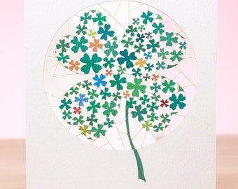 Laser cut Clover Good Luck Card - Four Leaf Clover Good Luck New Job Card - Good Luck New Job Greeting Card
